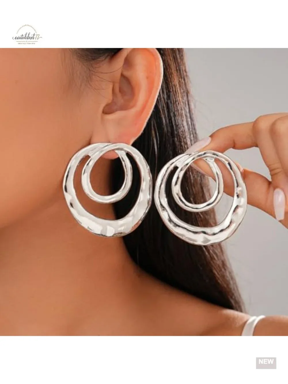 Chunky Geometric Dangle Earrings Large Statement Drop Earrings Hollow Metal